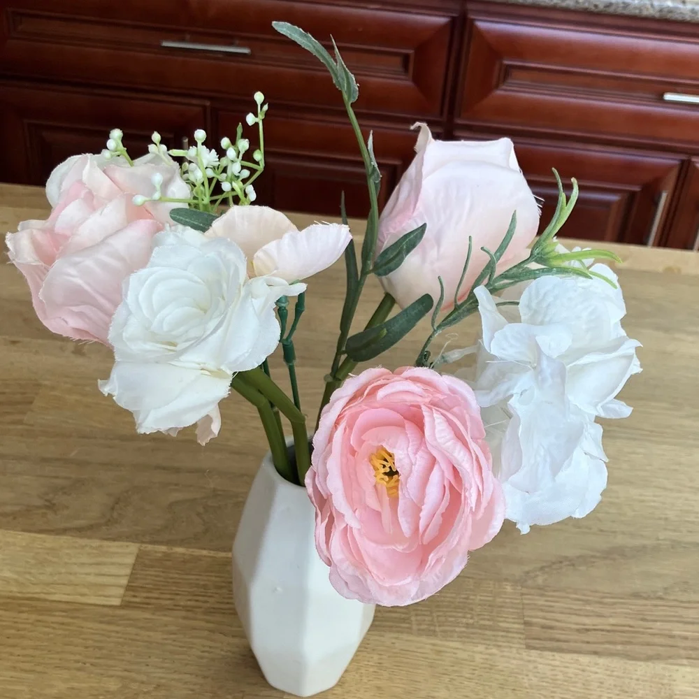 Vintage Ceramic Vase with Pink and White Flowers